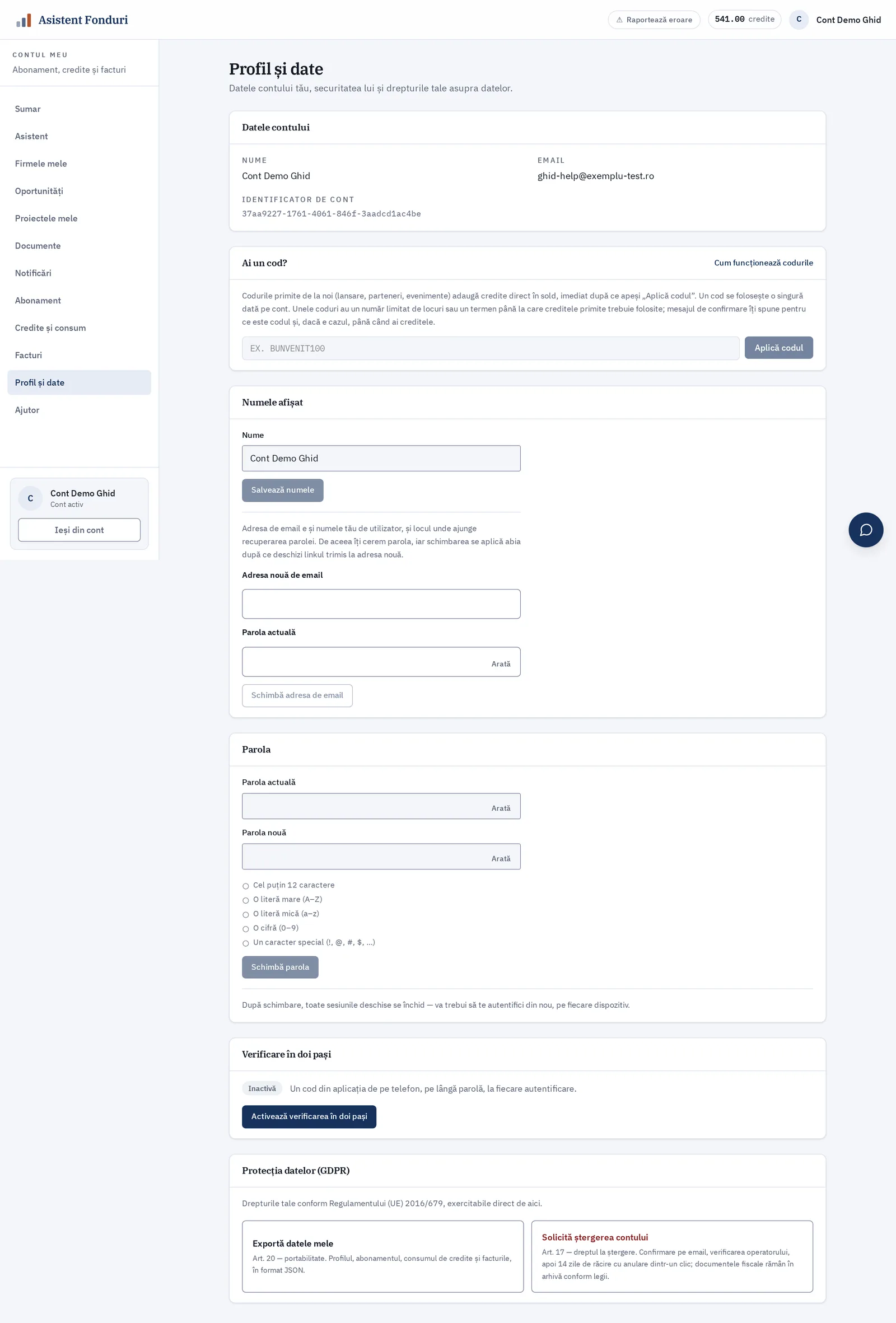 Profil, securitate și datele tale (GDPR) — Securitatea contului